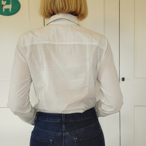 Ann Taylor LOFT Textured Button Down Shirt Mini Polka Dot White Size M - Picture 4 of 10